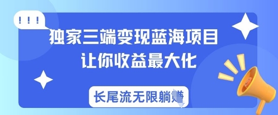 独家三端变现蓝海项目，让你收益最大化，长尾流无限躺挣