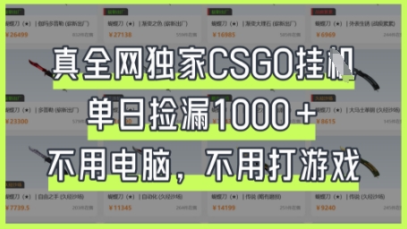 真全网独家CSGO挂G，单日捡漏1k+