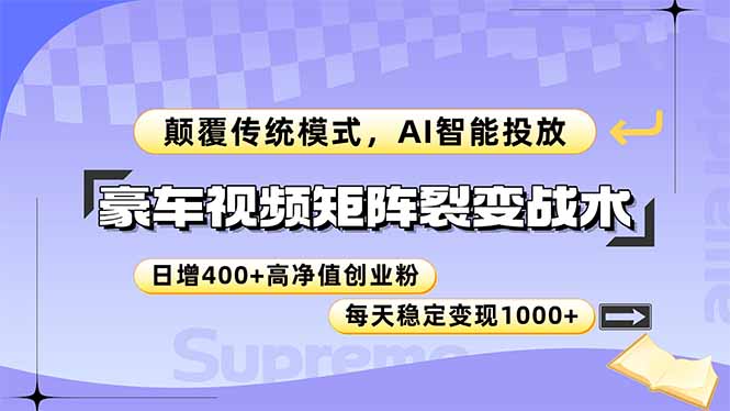 （14903期）豪车视频矩阵裂变战术，颠覆传统模式，AI智能投放，日增400+高净值创业…