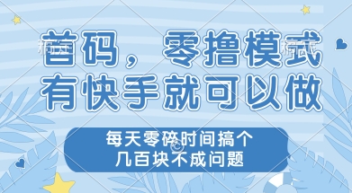 首码零撸项目，有快手就可以做，每天业务时间搞个几张不是问题