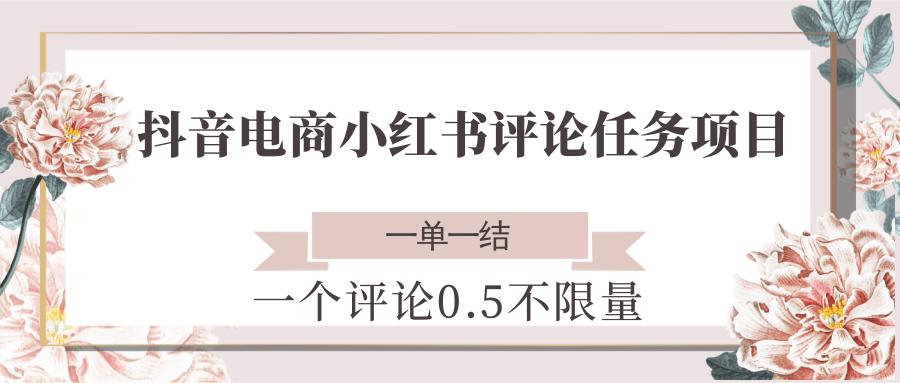 抖音电商小红书评论任务项目，一个评论0.5，一单一结 不限量