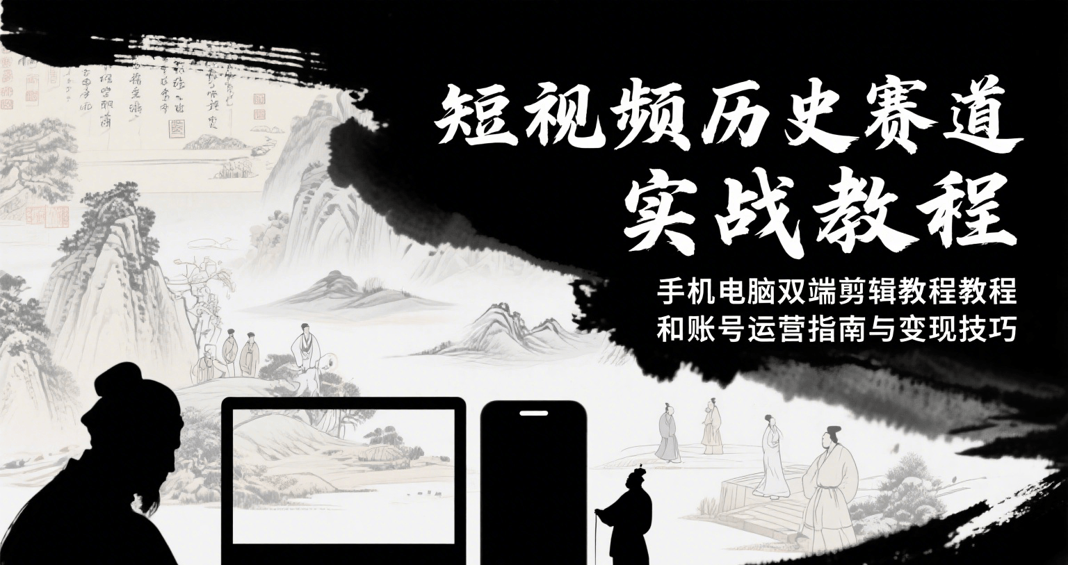 短视频历史赛道实战教程，手机电脑双端剪辑教程和账号运营指南与变现技巧