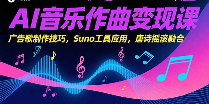 （15370期）AI音乐作曲变现课，广告歌制作技巧，Suno工具应用，唐诗摇滚融合