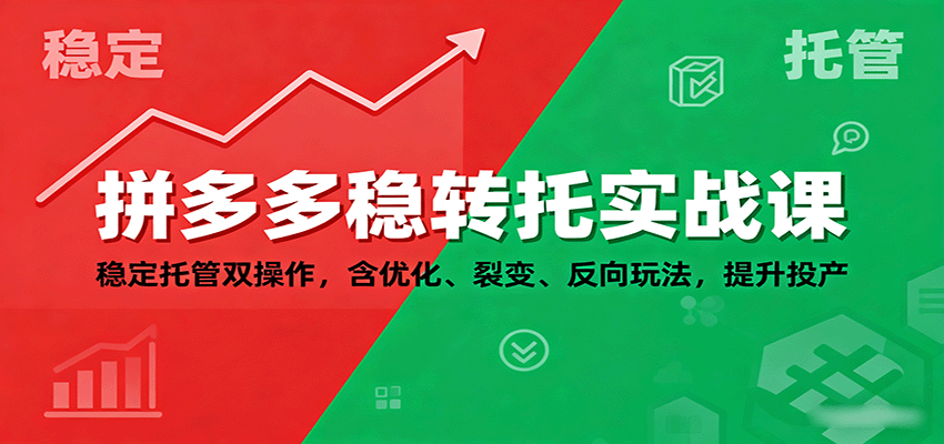 拼多多稳转托实战课：稳定托管双操作，含优化、裂变、反向玩法，提升投产