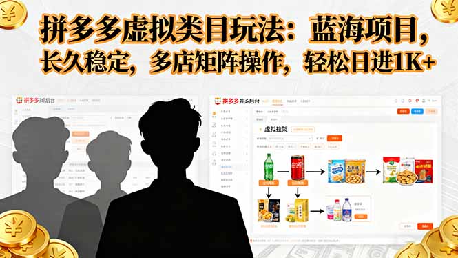（16236期）拼多多虚拟类目玩法，蓝海项目，长久稳定，多店矩阵操作，轻松日进1K+