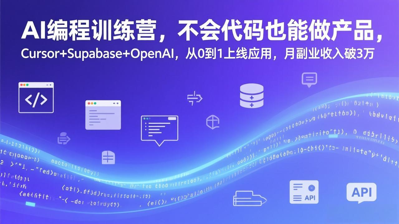 （17388期）AI编程训练营，不会代码也能做产品，Cursor+Supabase+OpenAI，从0到1上线应用，月副业收入破3万