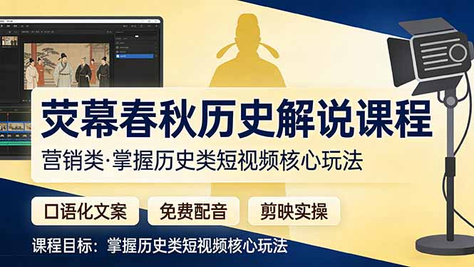 （17686期）荧幕春秋历史(营销类）解说课程：口语化文案+免费配音+剪映实操，掌握历史类短视频核心玩法