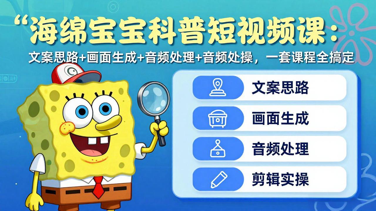 (17756期)海绵宝宝科普短视频课:文案思路+画面生成+音频处理+剪辑实操,一套课程全搞定