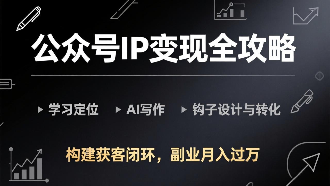 （17523期）公众号IP变现全攻略-更新，学习定位、AI写作、钩子设计与转化，构建获客闭环，副业月入过万