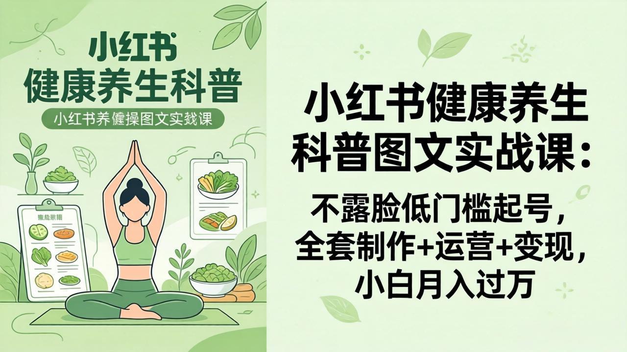 (18033期)2026小红书健康养生科普图文实战课:不露脸低门槛起号,全套制作+运营+变现,小白月入过万