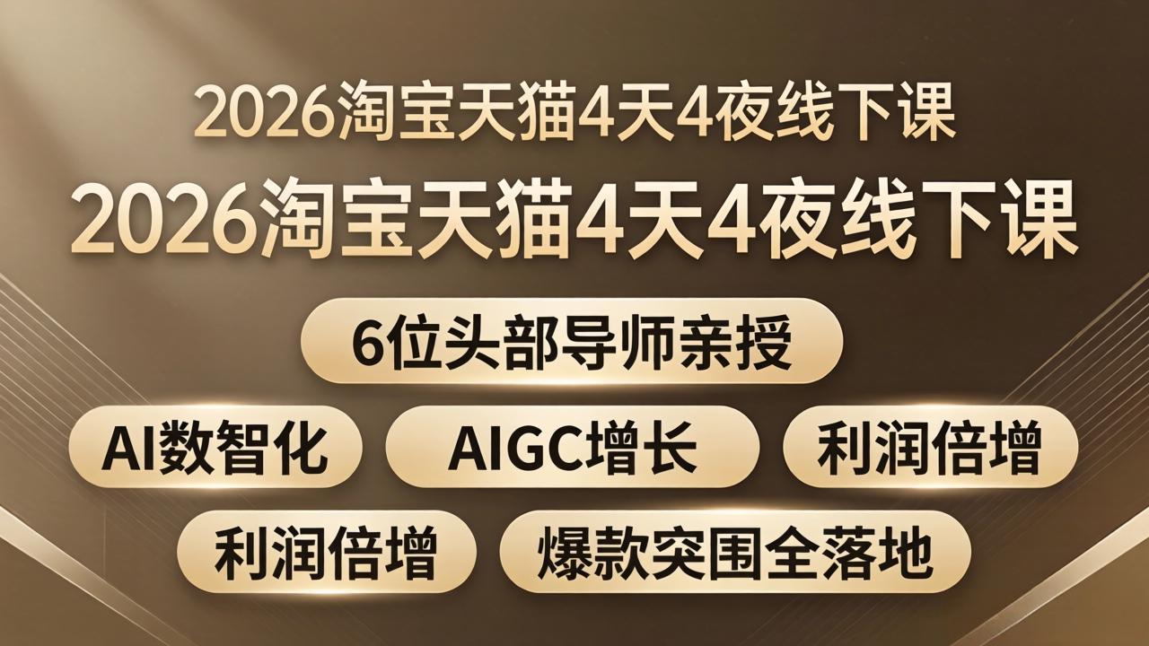 (18054期)2026淘宝天猫4天4夜线下课:6位头部导师亲授,AI数智化+AIGC增长+利润倍增+爆款突围全落地