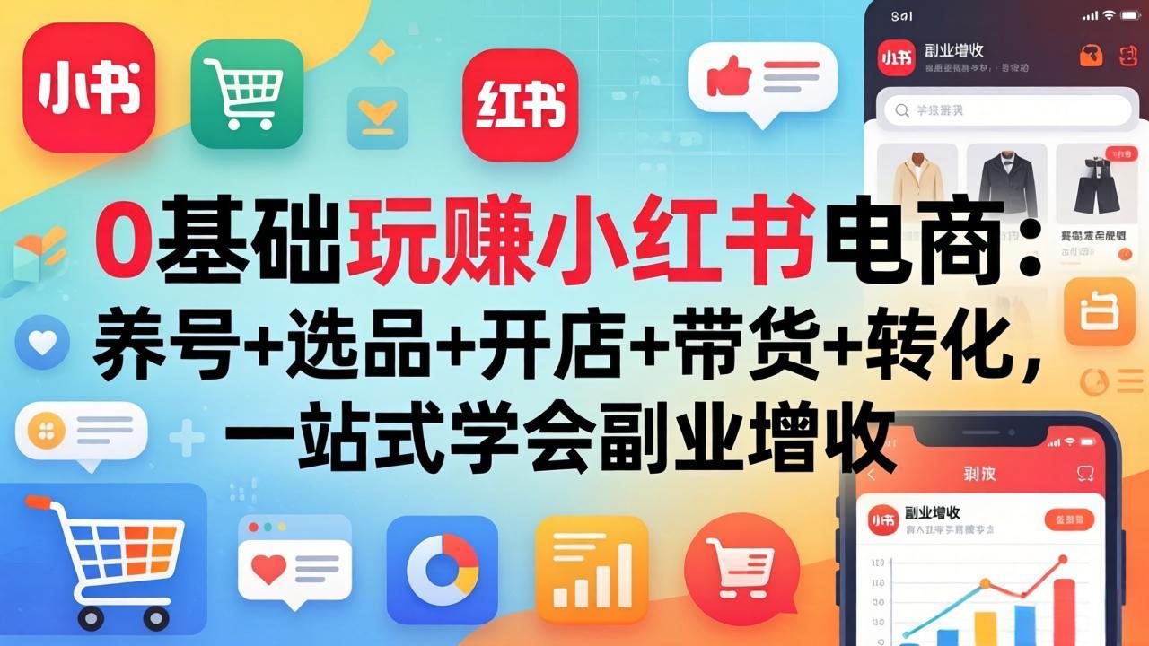 (17949期)0基础玩赚小红书电商:养号+选品+开店+带货+转化,一站式学会副业增收