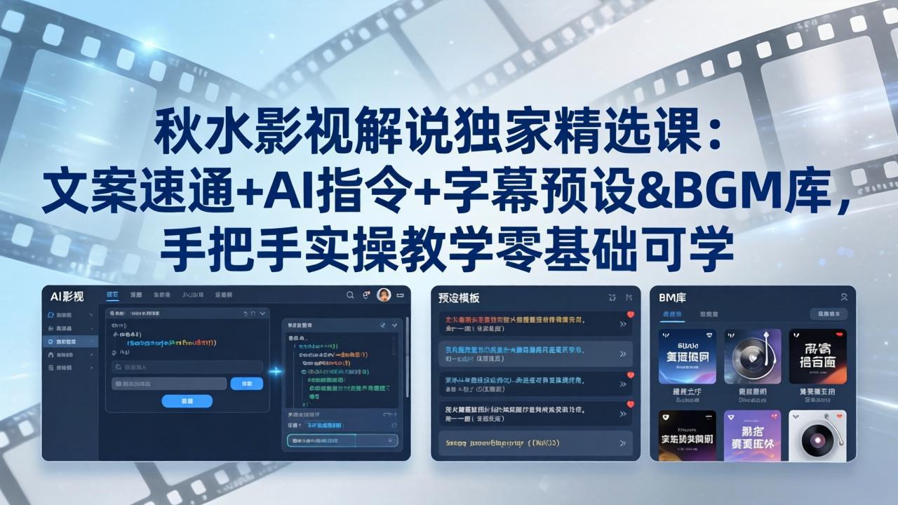 （18080期）秋水影视解说独家精选课：文案速通+AI指令+字幕预设+BGM库，手把手实操教学零基础可学