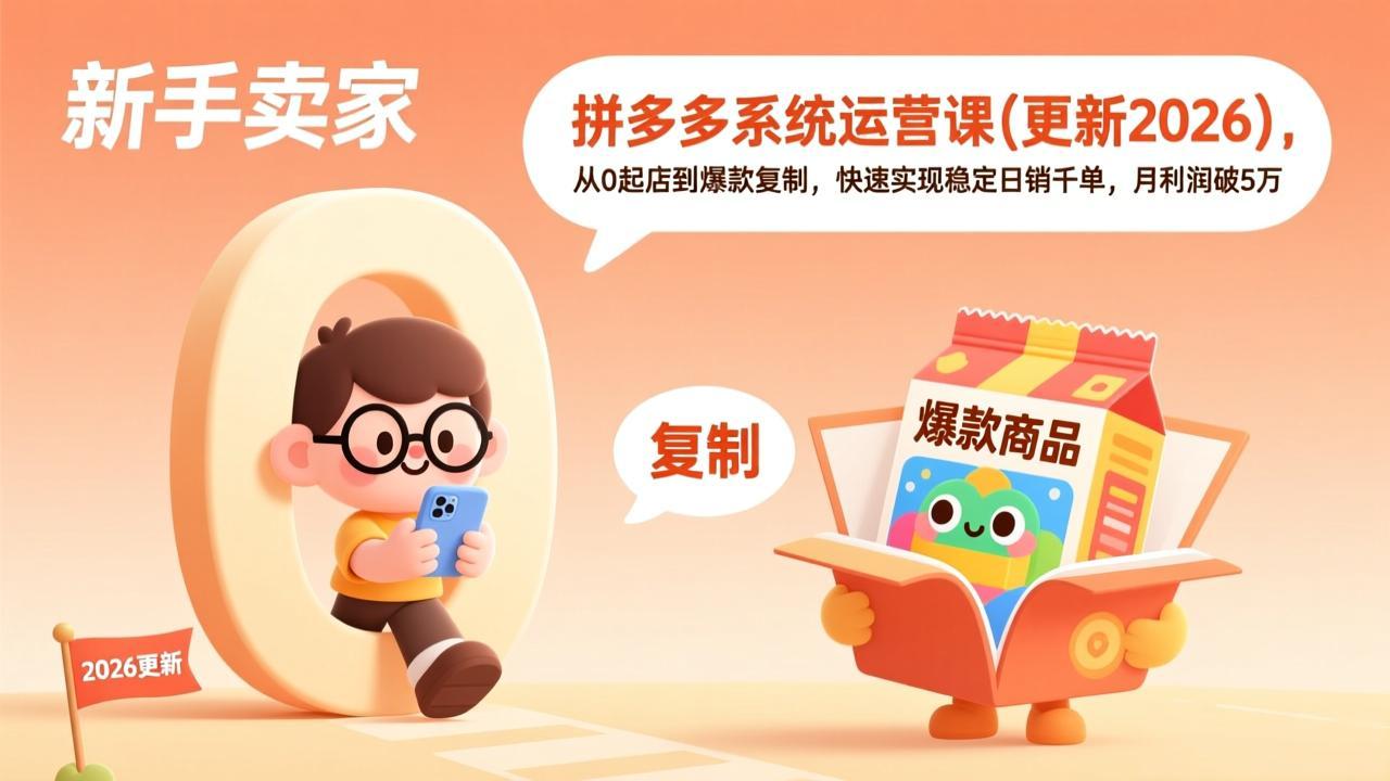 （18317期）拼多多系统运营课(更新4月)，从0起店到爆款复制，快速实现稳定日销千单，月利润破5万