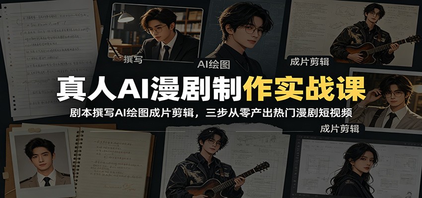 真人AI漫剧制作实战课:剧本撰写AI绘图成片剪辑,三步从零产出热门漫剧短视频