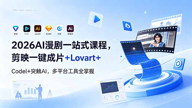 （18736期）2026AI 漫剧一站式课程，剪映一键成片+Lovart+Codel+突触AI，多平台工具全掌握