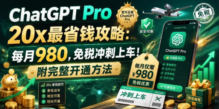 (18790期)ChatGPT Pro 20x 最省钱攻略:每月980,免税冲刺上车!附完整开通方法