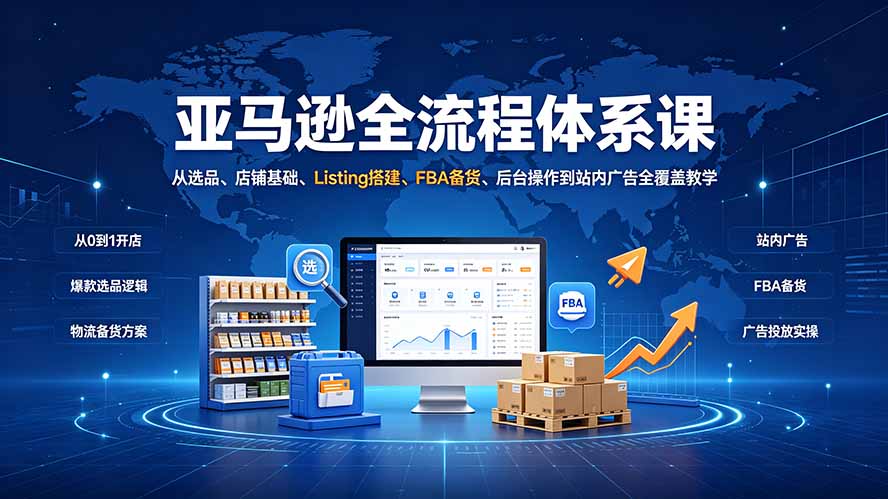 (19409期)亚马逊全流程体系课:从选品、店铺基础、Listing搭建、FBA备货、后台操作到站内广告全覆盖教学