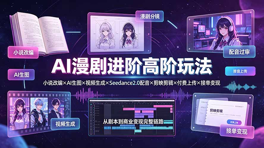 (19430期)AI漫剧进阶高阶玩法:小说改编×AI生图×视频生成×Seedance2.0配音×剪映剪辑×付费上传×接单变现