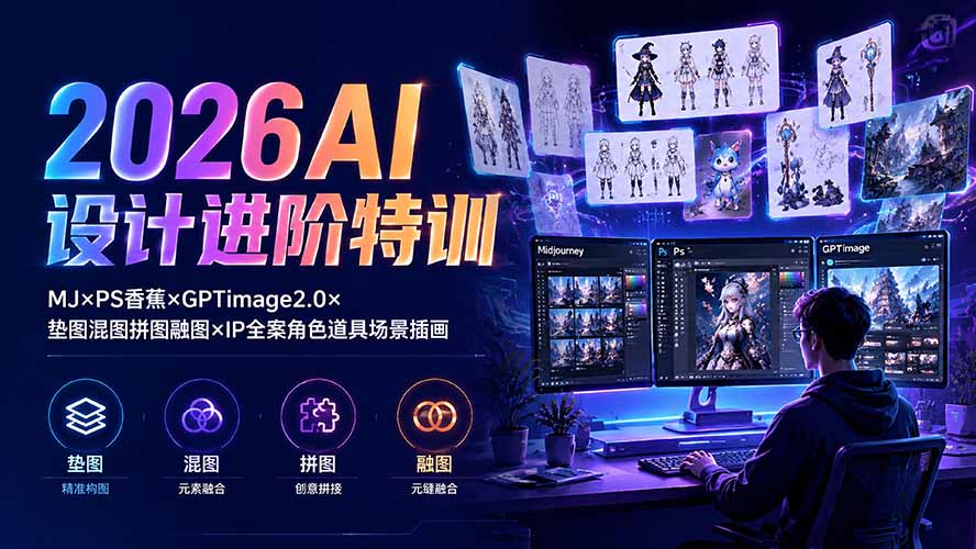 (19569期)2026AI设计进阶特训:MJ×PS香蕉×GPTimage2.0×垫图混图拼图融图×IP全案角色道具场景插画