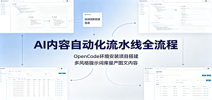 AI内容自动化流水线全流程:OpenCode环境安装项目搭建,多风格提示词库量产图文内容