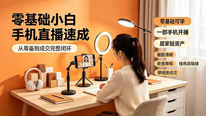 (19231期)零基础小白手机直播速成,从筹备到成交完整闭环,适配苹果安卓系统,解决杂音卡顿留人难问题