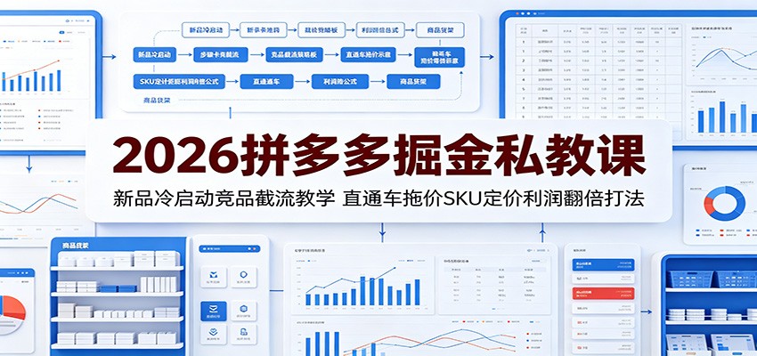 2026拼多多掘金私教课:新品冷启动竞品截流教学,直通车拖价SKU定价利润翻倍打法