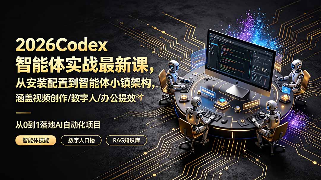 (19237期)2026Codex智能体实战最新课,从安装配置到智能体小镇架构,涵盖视频创作/数字人/办公提效全技能