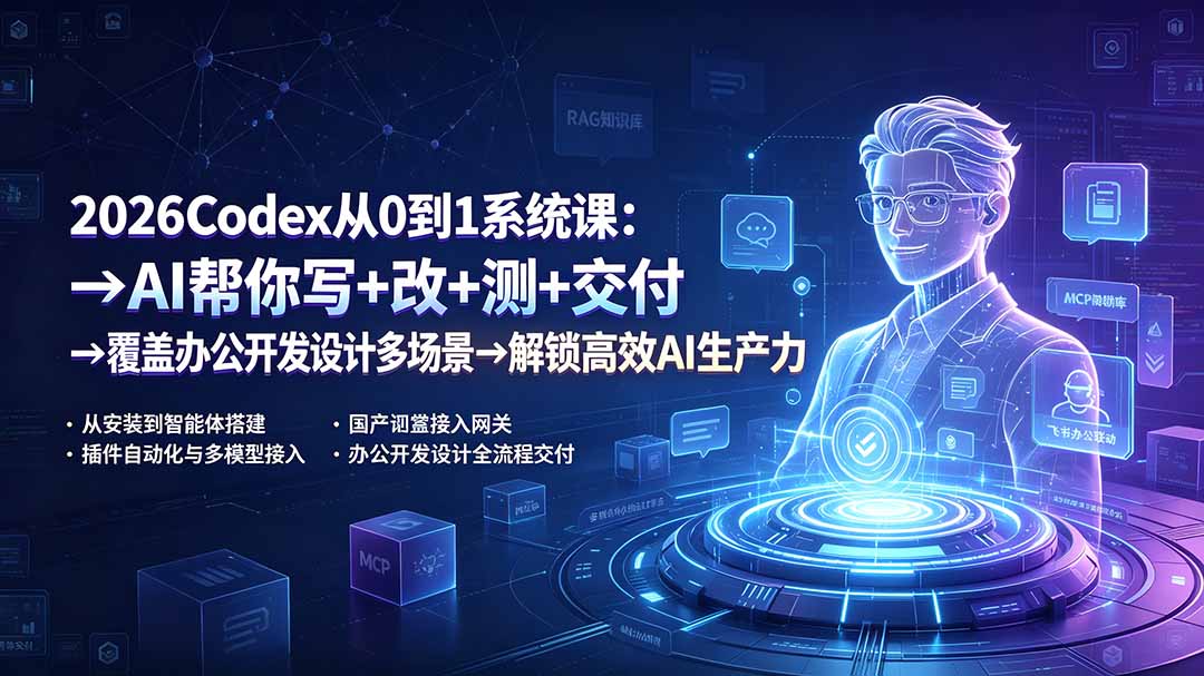 (19461期)2026Codex从0到1系统课:→AI帮你写+改+测+交付→覆盖办公开发设计多场景→解锁高效AI生产力