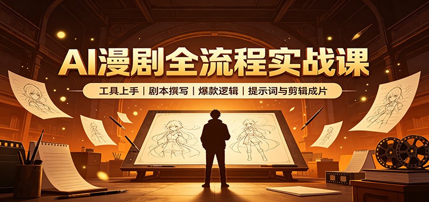 AI漫剧全流程实战课:工具上手、剧本撰写、爆款逻辑、提示词与剪辑成片