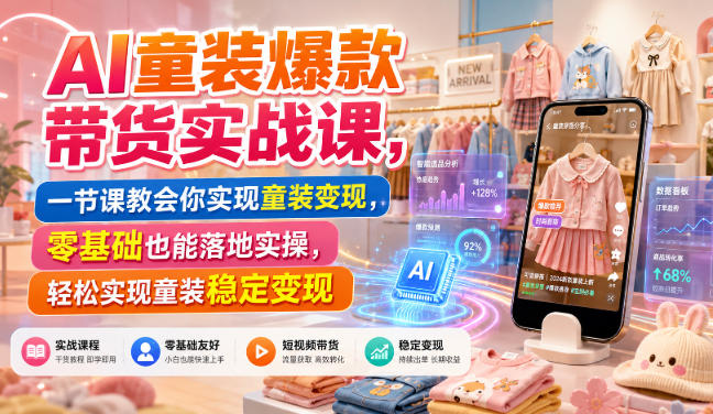 AI童装爆款带货实战课,一节课教会你实现童装变现,零基础也能落地实操