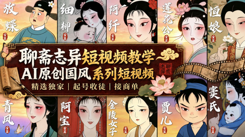 聊斋志异短视频教学,AI原创国风系列短视频,精选独家丨起号收徒丨接商单
