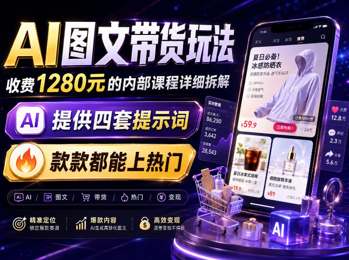 AI图文带货内部玩法,1280内部课程对外系统拆解,看完直接上手变现!