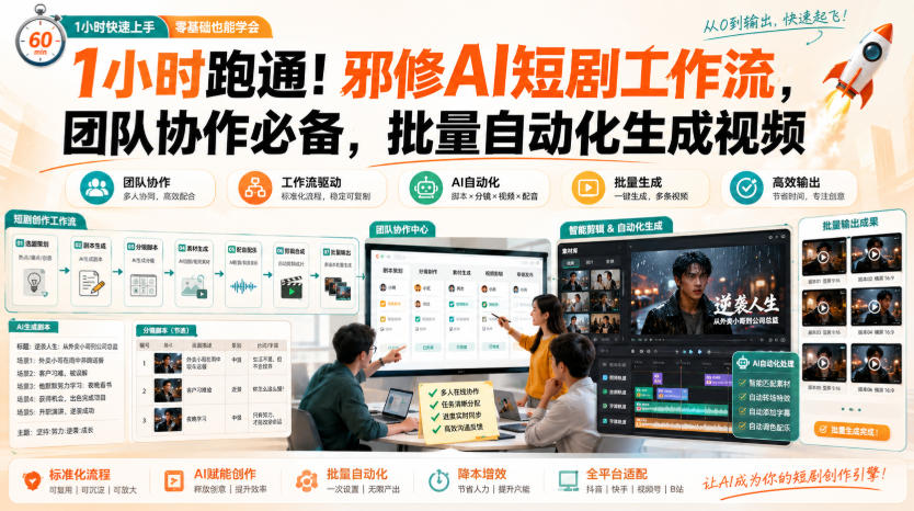 1小时跑通！邪修AI短剧工作流，团队协作必备，批量自动化生成视频
