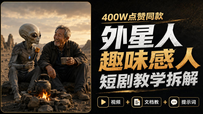 400W点赞同款外星人趣味感人短剧教学拆解,视频+文档教+提示词