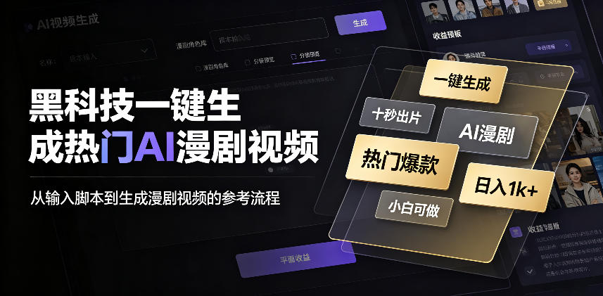 黑科技一键生成热门AI漫剧视频，十秒钟即可搞定，小白也能日入1k+