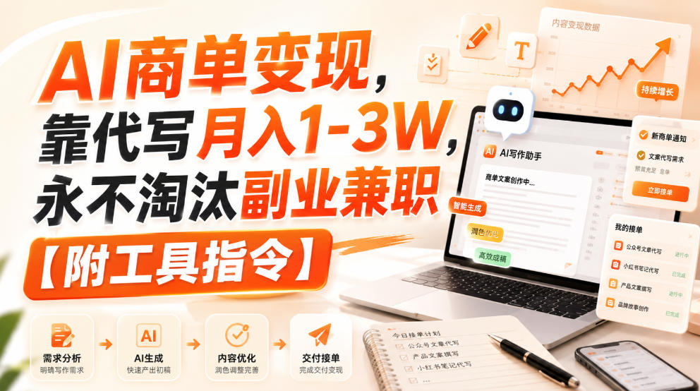 AI商单变现,靠代写月入1-3W,永不淘汰副业兼职【附工具指令】
