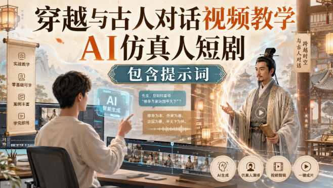 穿越与古人对话视频教学,AI仿真人短剧,包含提示词