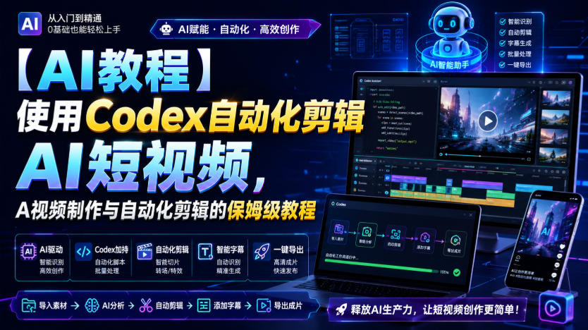 【AI教程】使用Codex自动化剪辑AI短视频,AI视频制作与自动化剪辑的保姆级教程