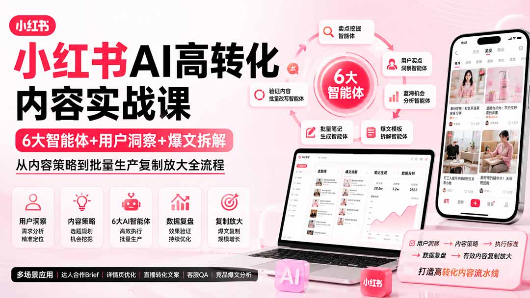 (19927期)小红书AI高转化内容实战课:6大智能体+用户洞察+爆文拆解,从内容策略到批量生产复制放大全流程