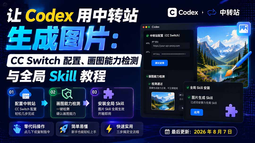 (19777期)让 Codex 用中转站生成图片:CC Switch 配置、画图能力检测与全局 Skill 教程