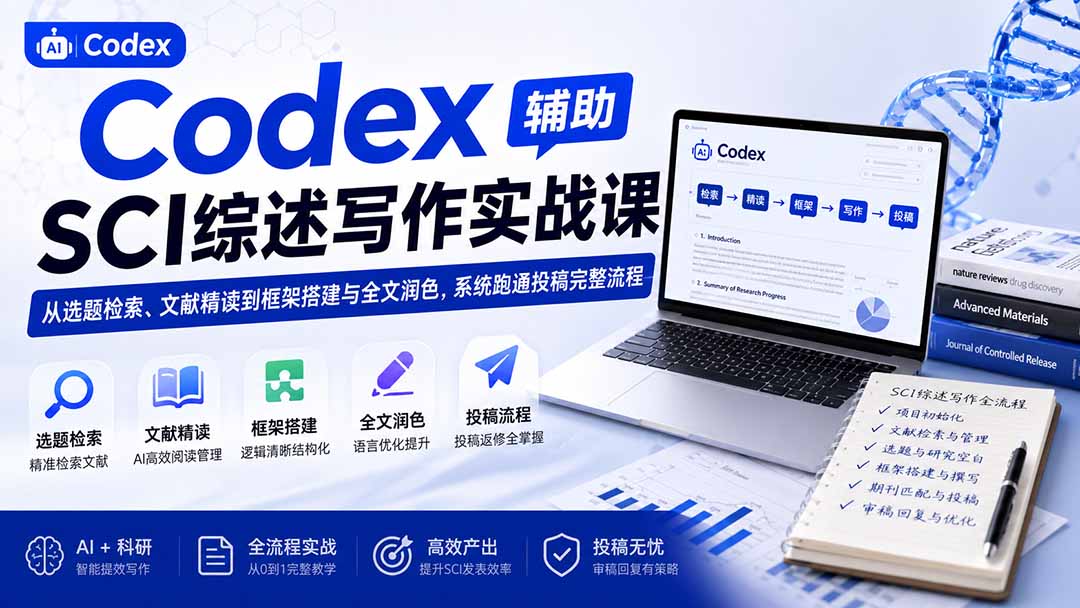 (19751期)Codex辅助SCI综述写作实战课——从选题检索、文献精读到框架搭建与全文润色,系统跑通投稿完整流程