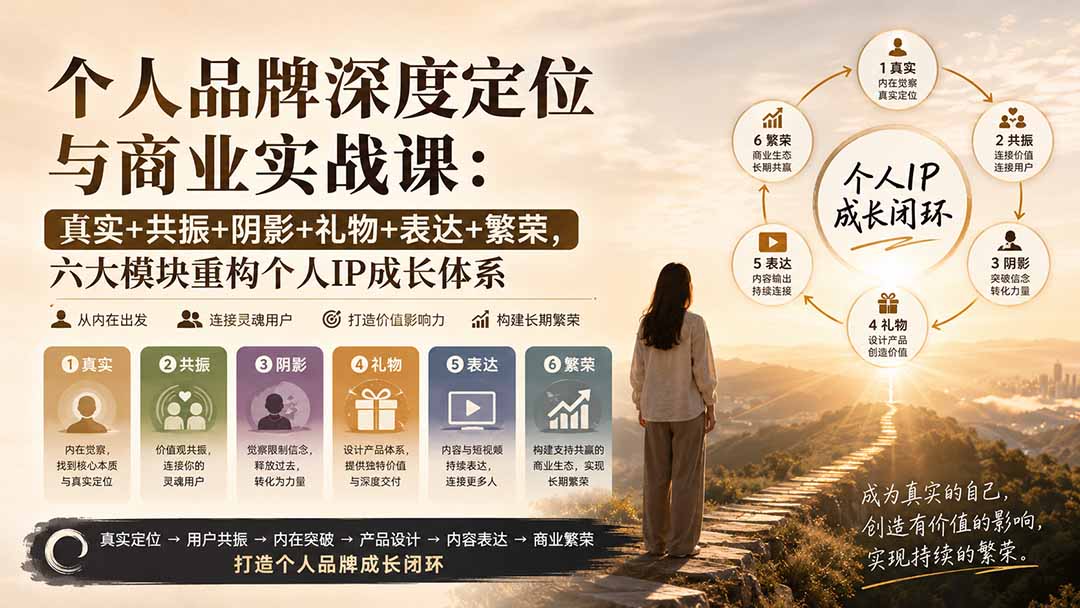 (20140期)个人品牌深度定位与商业实战课:真实+共振+阴影+礼物+表达+繁荣,六大模块重构个人IP成长体系