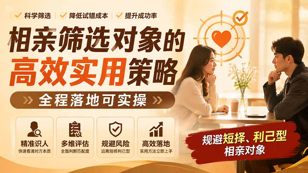 (19727期) 付费文章:相亲筛选对象的高效实用策略,全程落地可实操,规避短择、利己型相亲对象