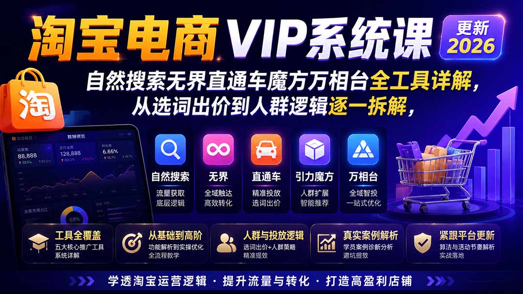 （20094期）2026淘宝电商终局之战VIP课-更新：自然搜索+直通车+无界+精准人群，系统掌握测款动销与全店推广布局方法