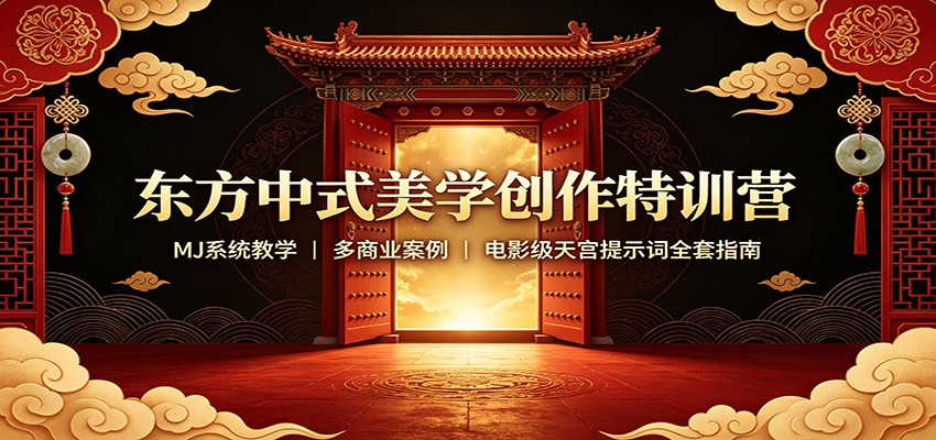 东方中式美学创作特训营:MJ系统教学,多商业案例,电影级天宫提示词全套指南