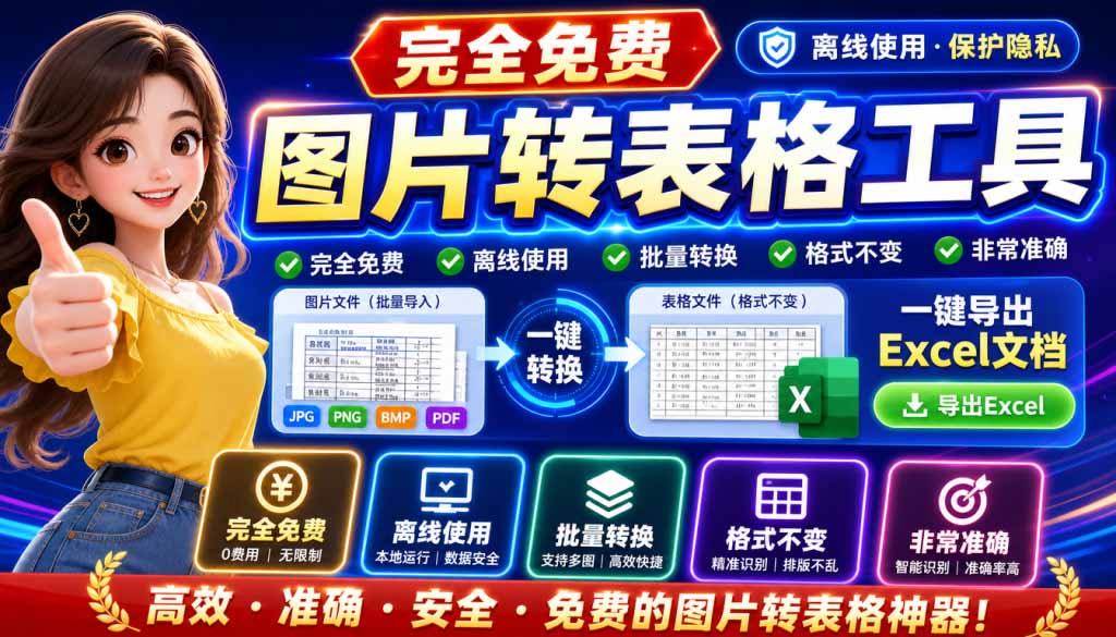 (19972期)图片表格识别提取工具,支持一键从图片中智能提取表格并导出Excel文件,可离线免网运行,FastTableOCR