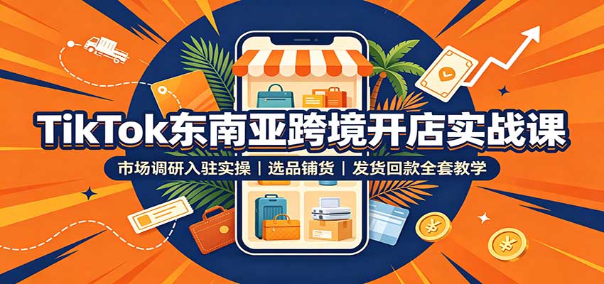 TikTok东南亚跨境开店实战课:市场调研入驻实操,选品铺货,发货回款全套教学
