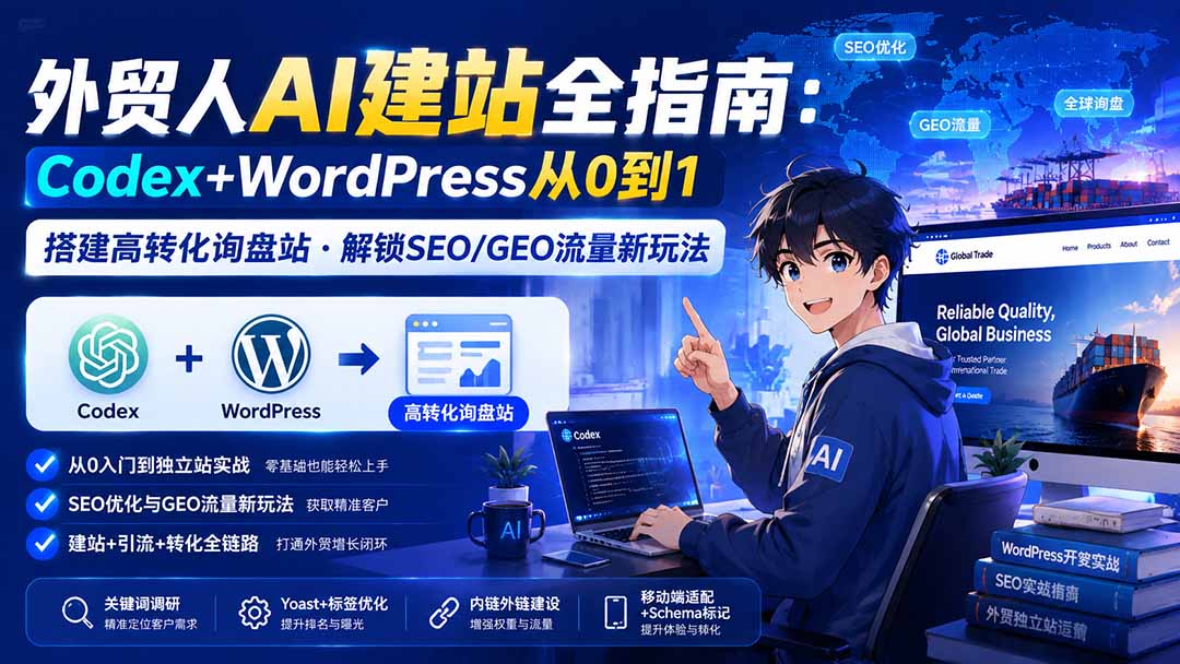 （19818期）外贸人AI建站全指南：Codex+WordPress从0到1·搭建高转化询盘站·解锁SEO/GEO流量新玩法-更新