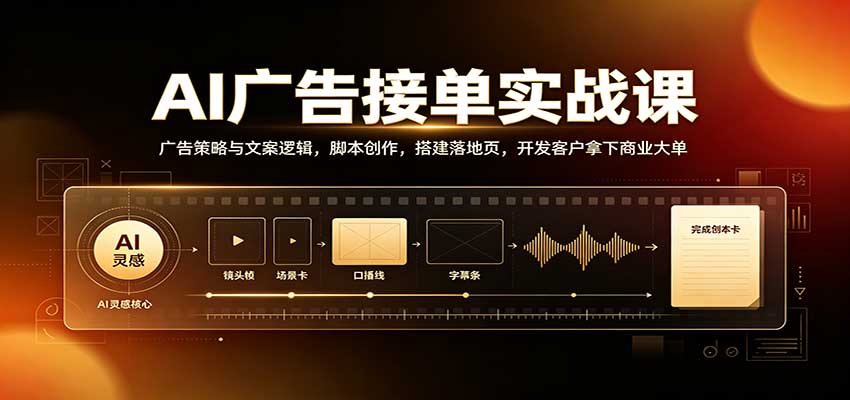 AI广告接单实战课:广告策略与文案逻辑,脚本创作,搭建落地页,开发客户拿下商业大单
